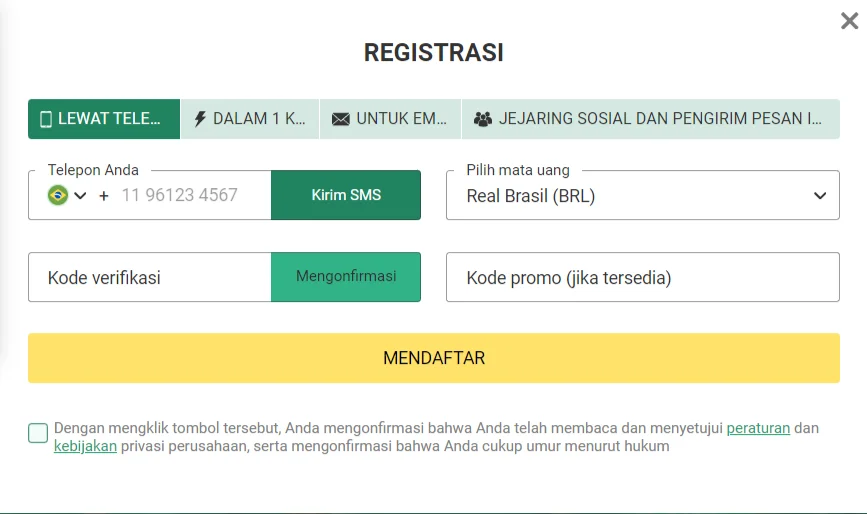 Pendaftaran di BetWinner Indonesia